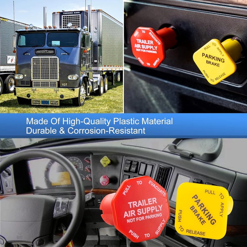 Tigbear Parking and Air Brake Knobs 298818 298817, 298818N Yellow Semi Truck Parking Brake Knobs and 298817N Red Tractor Trailer Air Brake Knob, Replacement for Peterbilt Kenworth Volvo Western Star Truck - Image 4